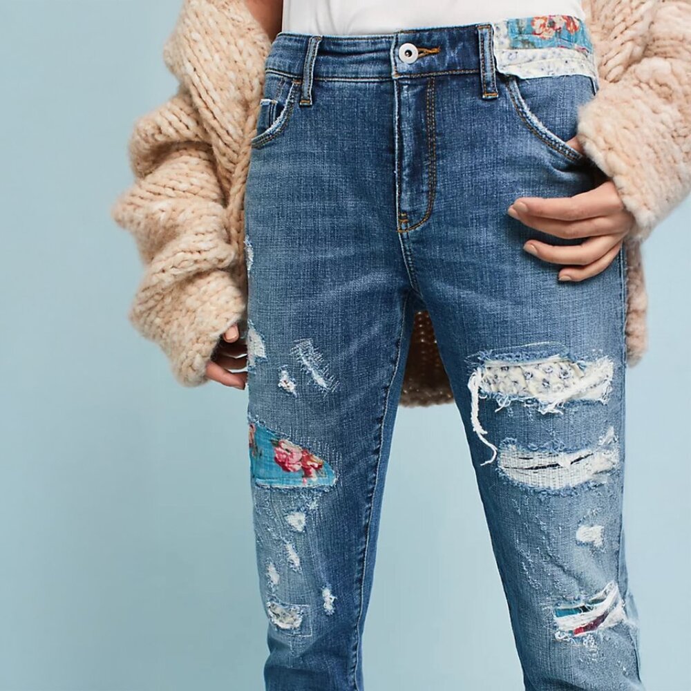 Anthropologie Pilcro Slim Boyfriend Floral Cottage Garden jeans